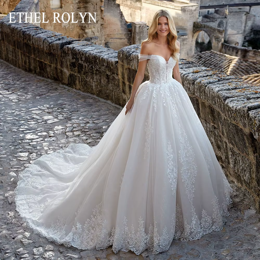 ETHEL ROLYN robe De bal robes De mariée épaules dénudées chérie Appliques fleurs scintillant Tulle r