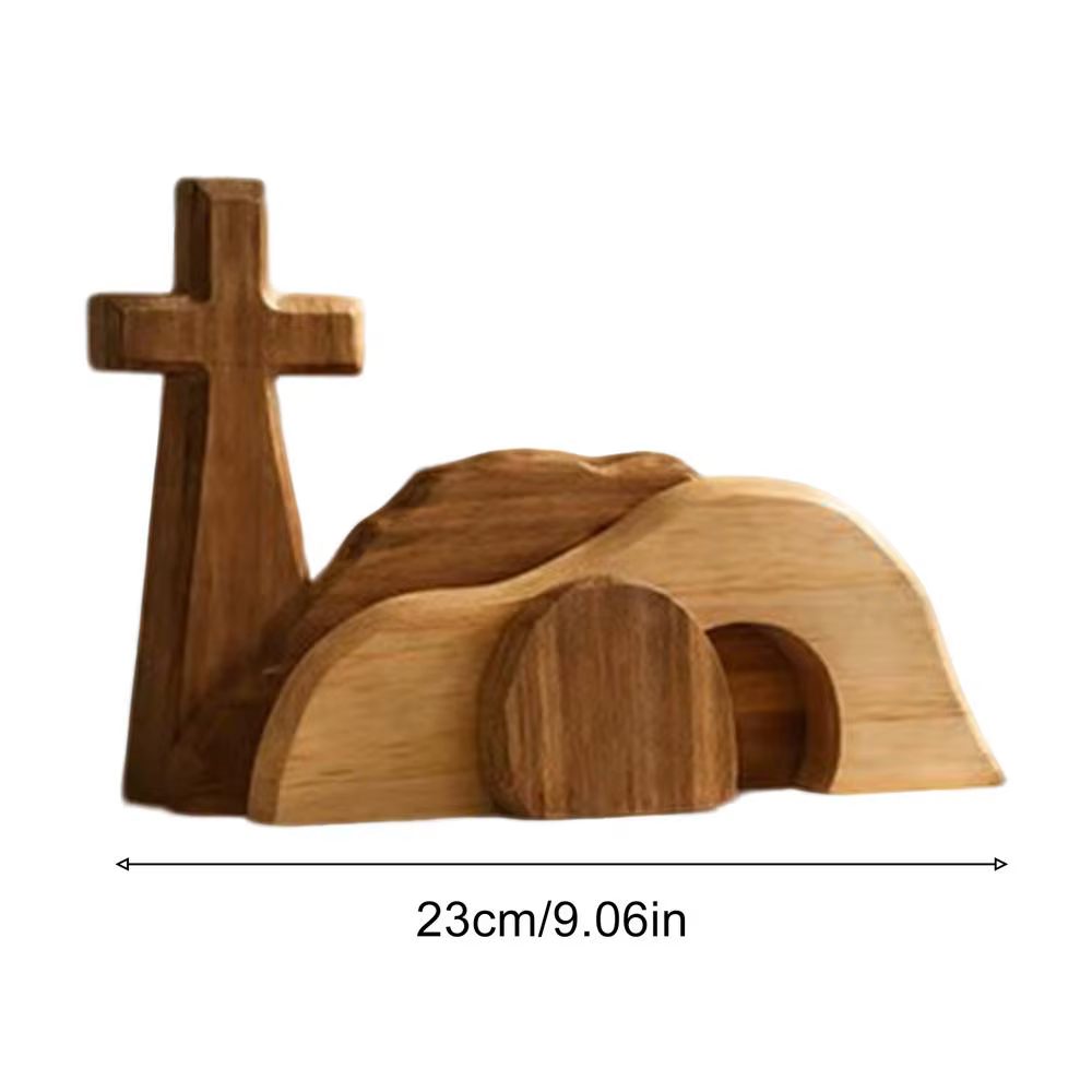 Décoration de Pâques Scène du Tombeau Vide en Bois, Ornements Chrétiens Jésus, Figurine pour la Mais