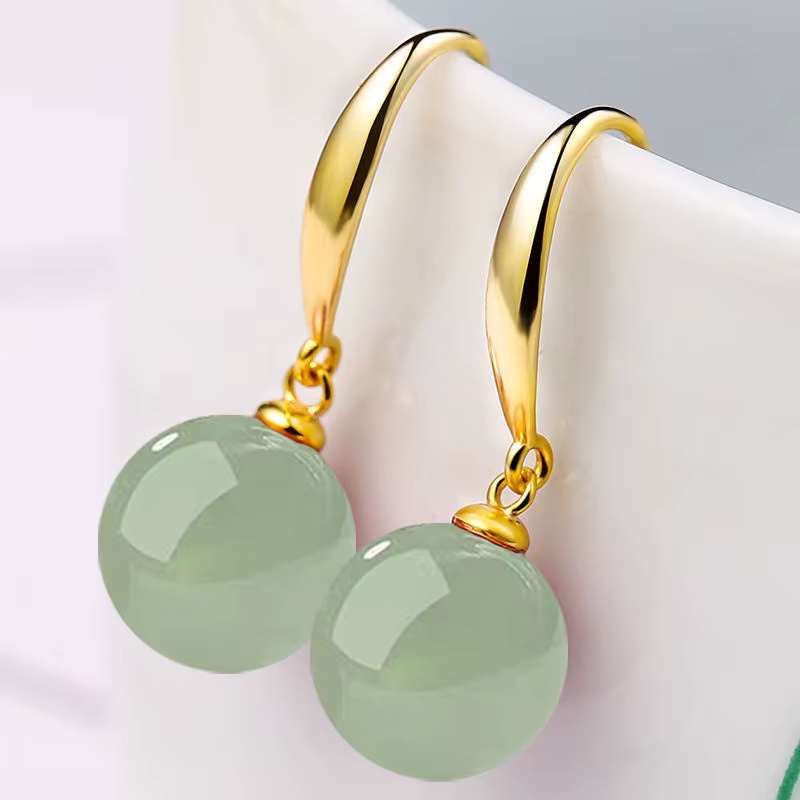SOMILIA nouveau rétro palais vert Hotan Jade boucles d'oreilles pour femmes 12mm pierre naturelle 18