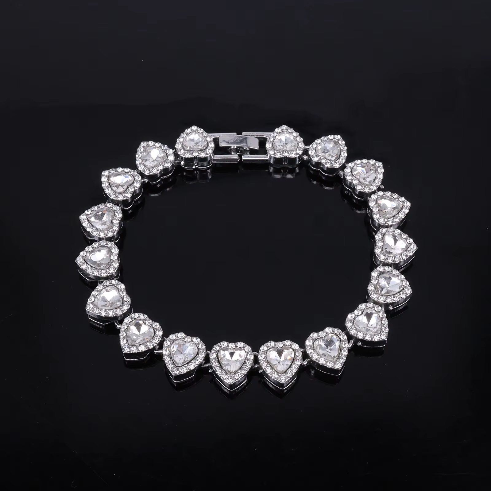 Yupsk 45CM/20CM coeur brillant strass Hip Hop Rock Tennis chaîne Bracelet collier pour femmes hommes