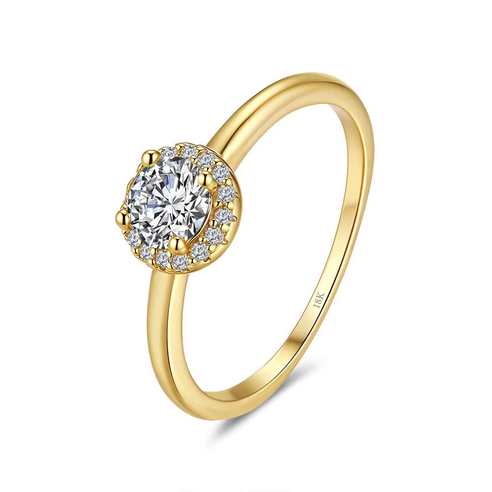KyanGem – bague de luxe en or 18 carats, coupe ronde, avec diamant Moissanite de 0.5 carat, pour fem