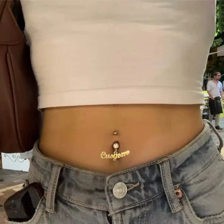 Anneau d'ongle de nombril personnalisé en acier inoxydable, nom personnalisé, bijoux Kie, cadeau d'a