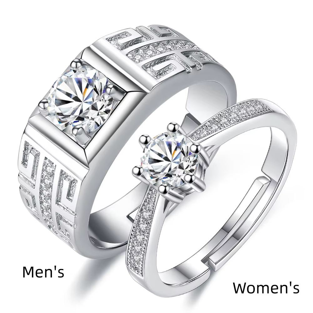 Bagues de couple en argent sterling 925 pour lui et elle, ensemble de bagues de promesse, bagues de 