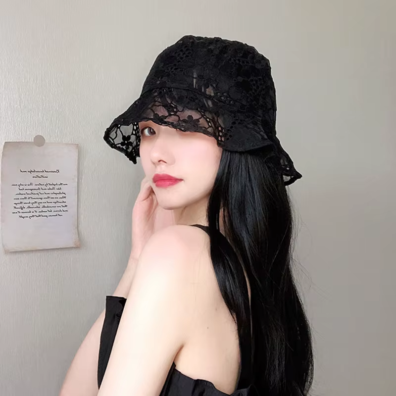 Chapeau en dentelle à large bord pour femmes, chapeau de soleil à fleurs douces, chapeaux de plage c