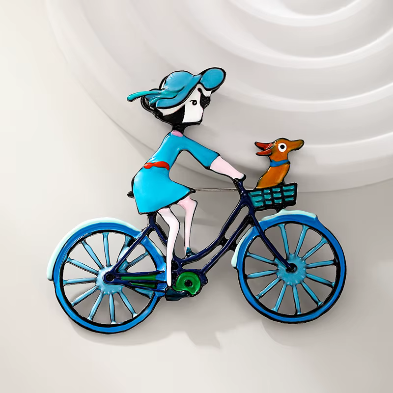Broches de vélo de dessin animé mignon pour femmes, petite fille, broche de vélo, 2 couleurs, épingl