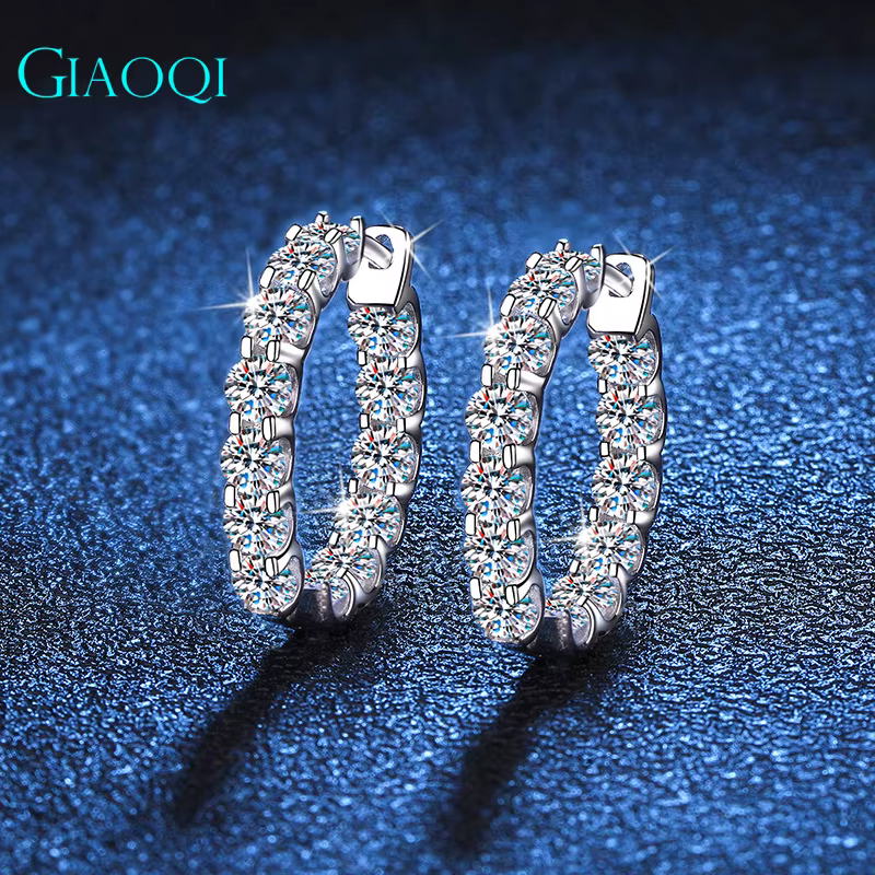 GIAOQI-Boucles d'oreilles à tige à vis Moissanite, or blanc 9 carats, coupe brillante, 1 ct, total 2