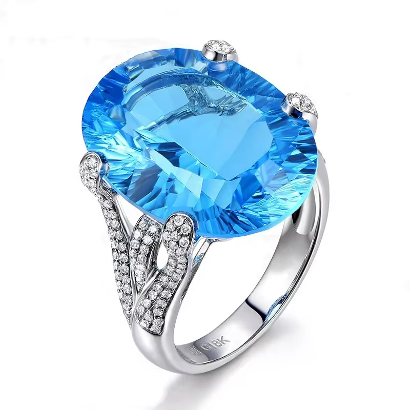 Bague plaquée or blanc pour femme, argent 2023, topaze bleue, bague de luxe, bijoux de doigt pour tr