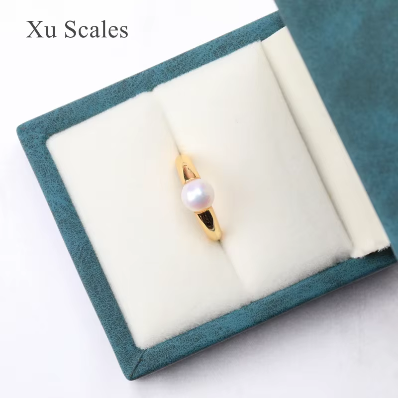Bague ronde en argent regardé S925 pour femme, perle d'eau douce Aurora Akoya, bijoux classiques sau