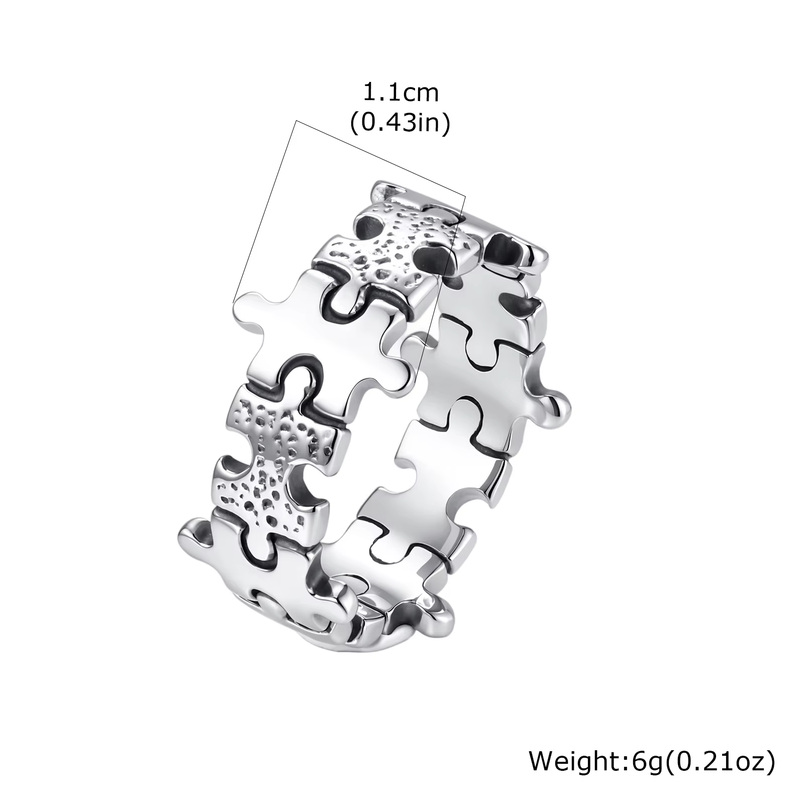 Bague puzzle martelée en acier inoxydable couleur argent, design simple et créatif, pour homme, styl