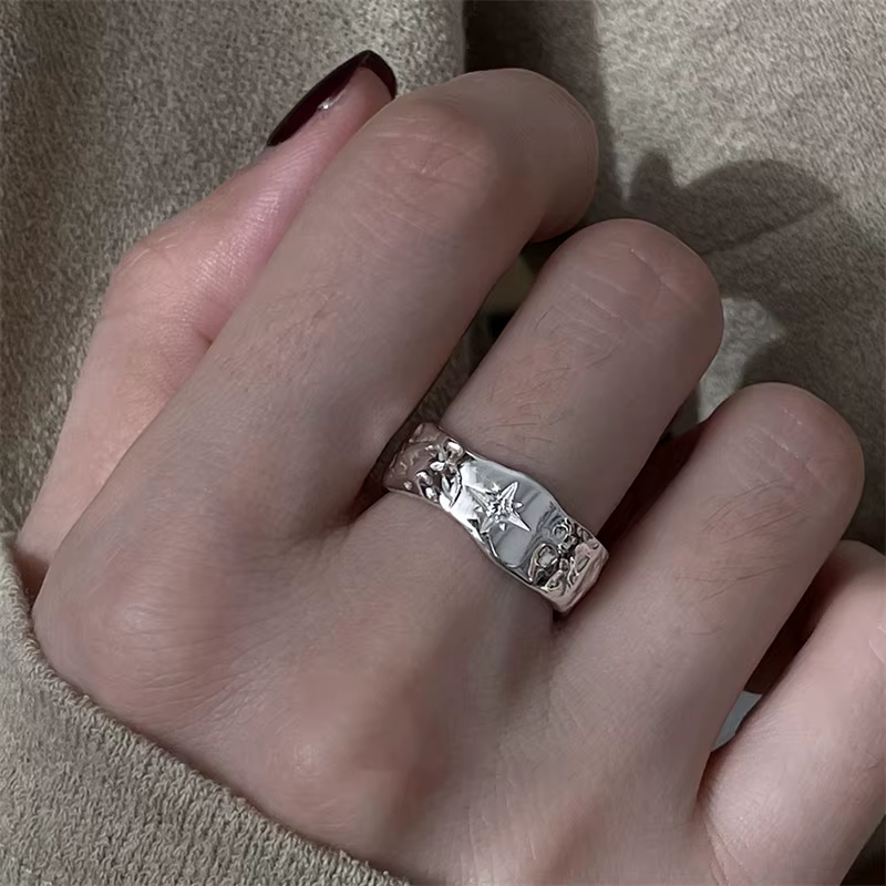 Bagues étoiles couleur argent pour femmes et hommes, mode géométrique faite à la main, bague Vintage