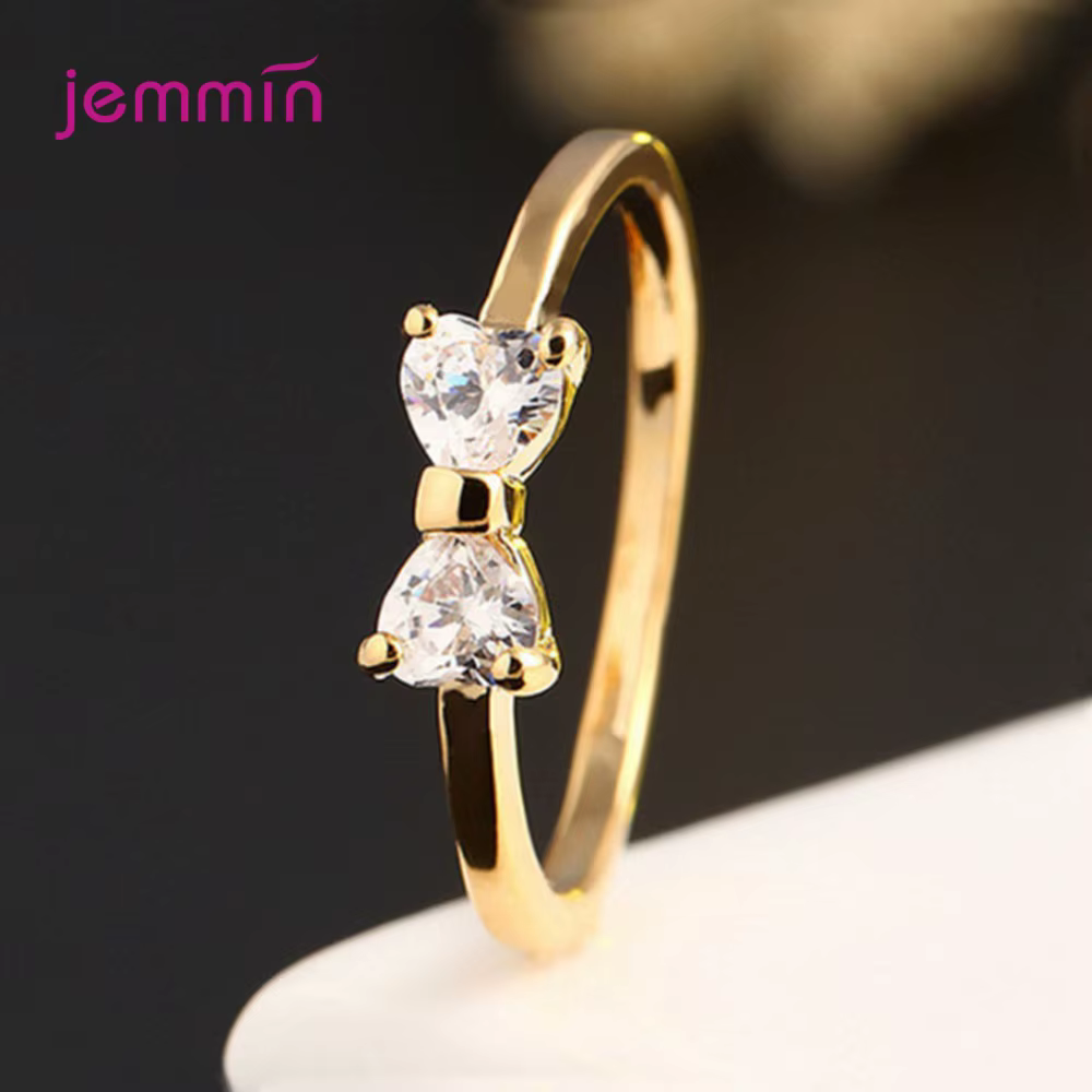 Bague de mariage en zircon cubique pour Femme, Bijoux de couleur or blanc, nœud papillon, nouvelle m