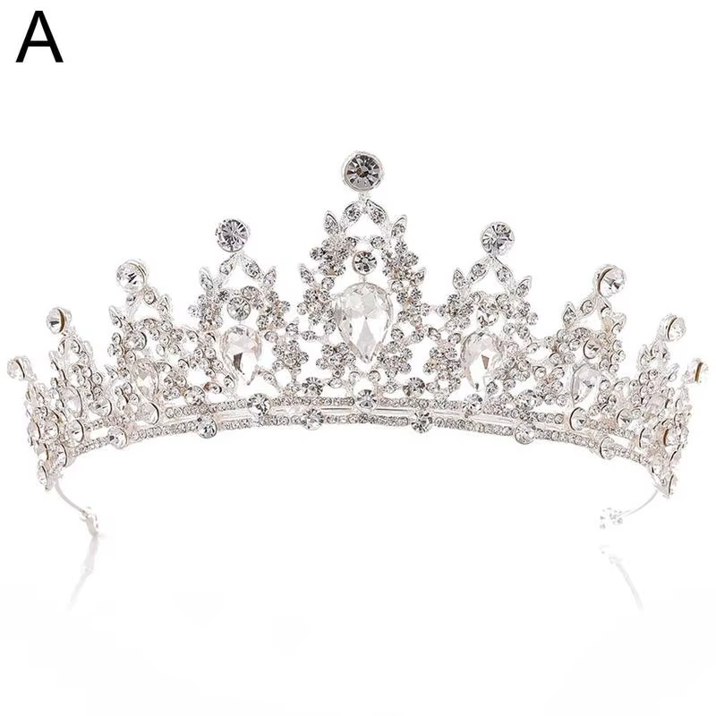 Diadème de cheveux de mariage en cristal, couronne de mariée, couleur argent, voile diadème, accesso