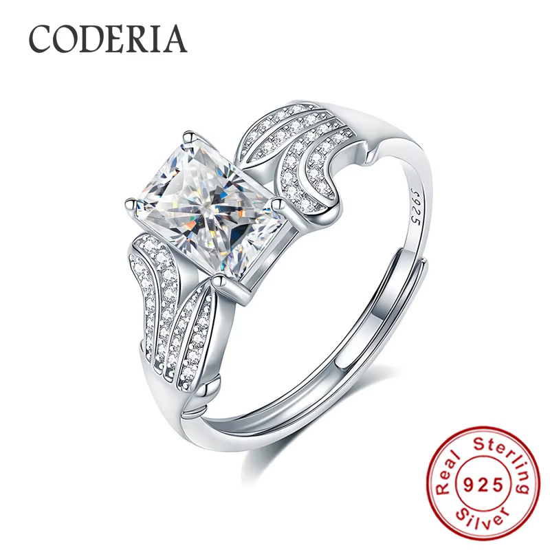 Bague en argent sterling 925 à taille ajustable pour femme, couleur D, VVS1, coupe radiante 5x7mm, b
