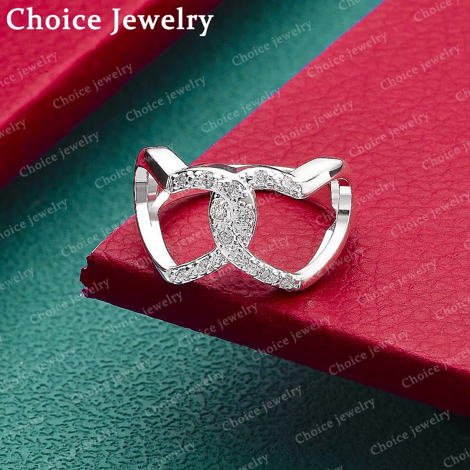 Bague de mariage en argent sterling 925 avec zircon, double cœur entrelacé, pour femme, bijoux éléga