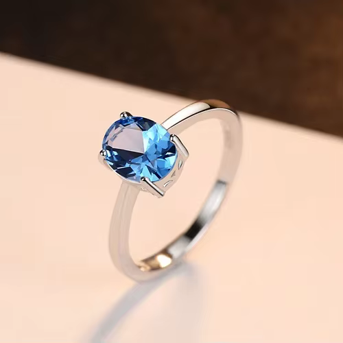 Bagues de luxe en argent Sterling S925 véritable pour femmes amant géométrique topaze bleue bague de