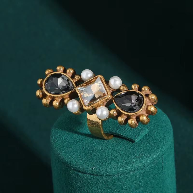 Nouvelles bagues vintage grises en cristal pour femme, bijoux de luxe couleur or style Art Déco, mar
