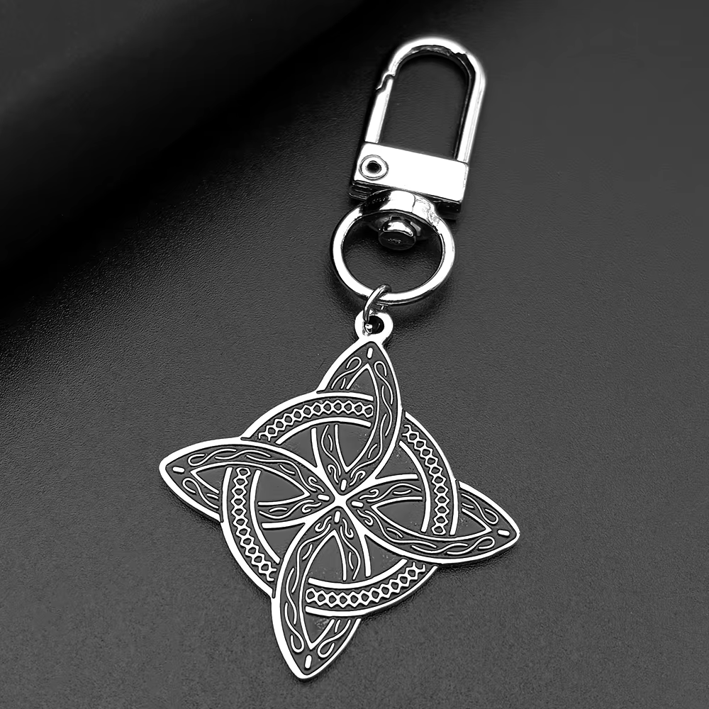 Porte-clés nœud de sorcière pour femmes et hommes, en acier inoxydable, couleur argent, amulette de 