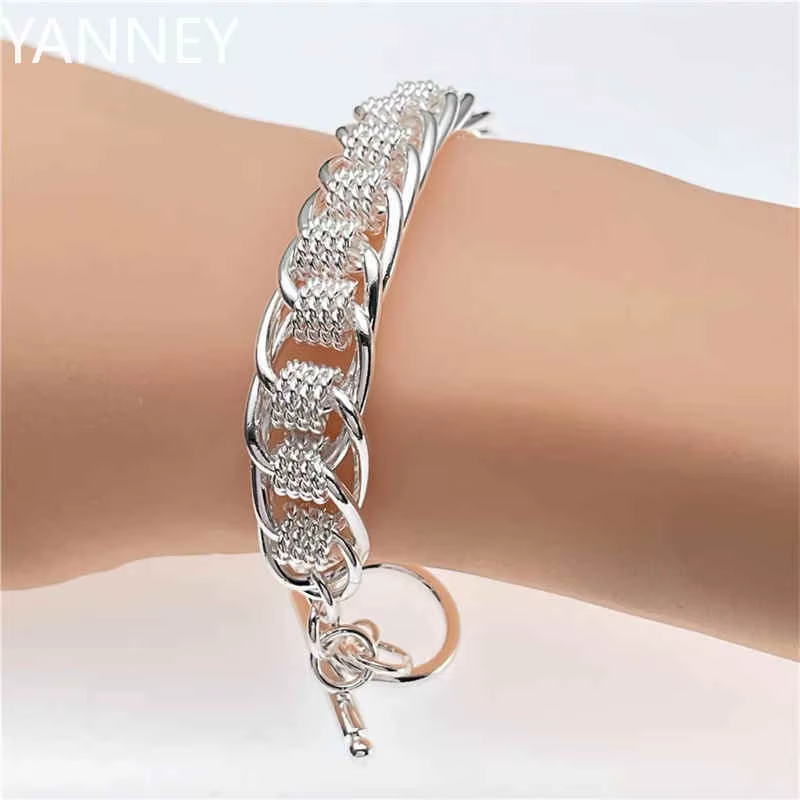Bracelet rond en argent Sterling 925 pour femmes, en maille, à la mode, bijoux de fiançailles, de ma