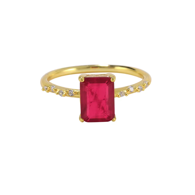 ROGHTS-Bague en argent regardé 925 pour femme, charme romantique, carré rouge, tourmaline de documen