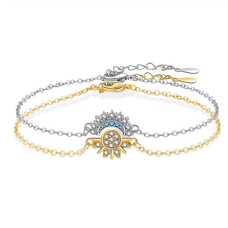 YILUOCD 2 pièces Bracelet soleil et lune en zircone cubique scintillante pour femmes ensemble de bra