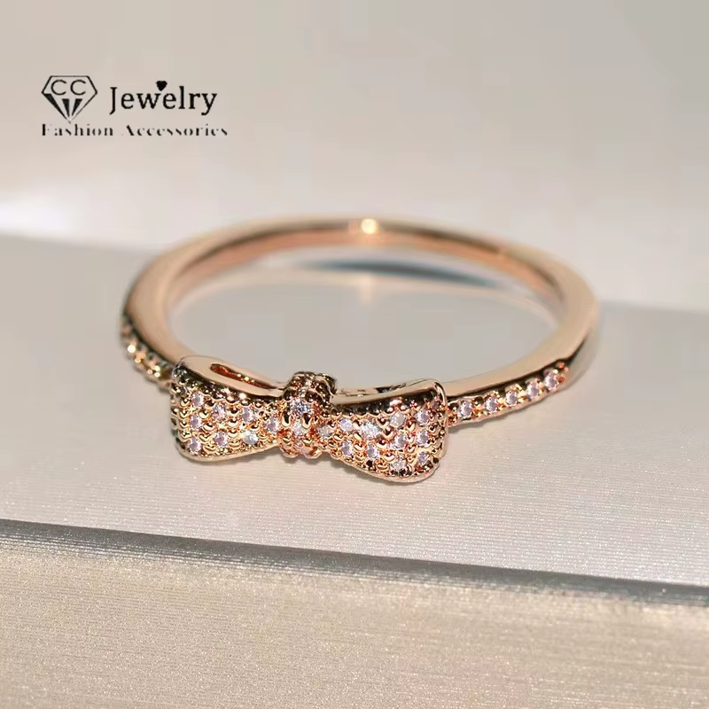 CC-Bagues mignonnes avec petit nœud papillon pour femme, couleur or rose, accessoire de mode, bijoux