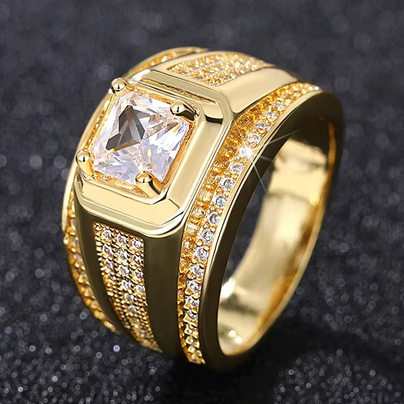 CAOSHI – bague de doigt couleur or pour hommes, bijoux de luxe en zircone brillante pour cérémonie d