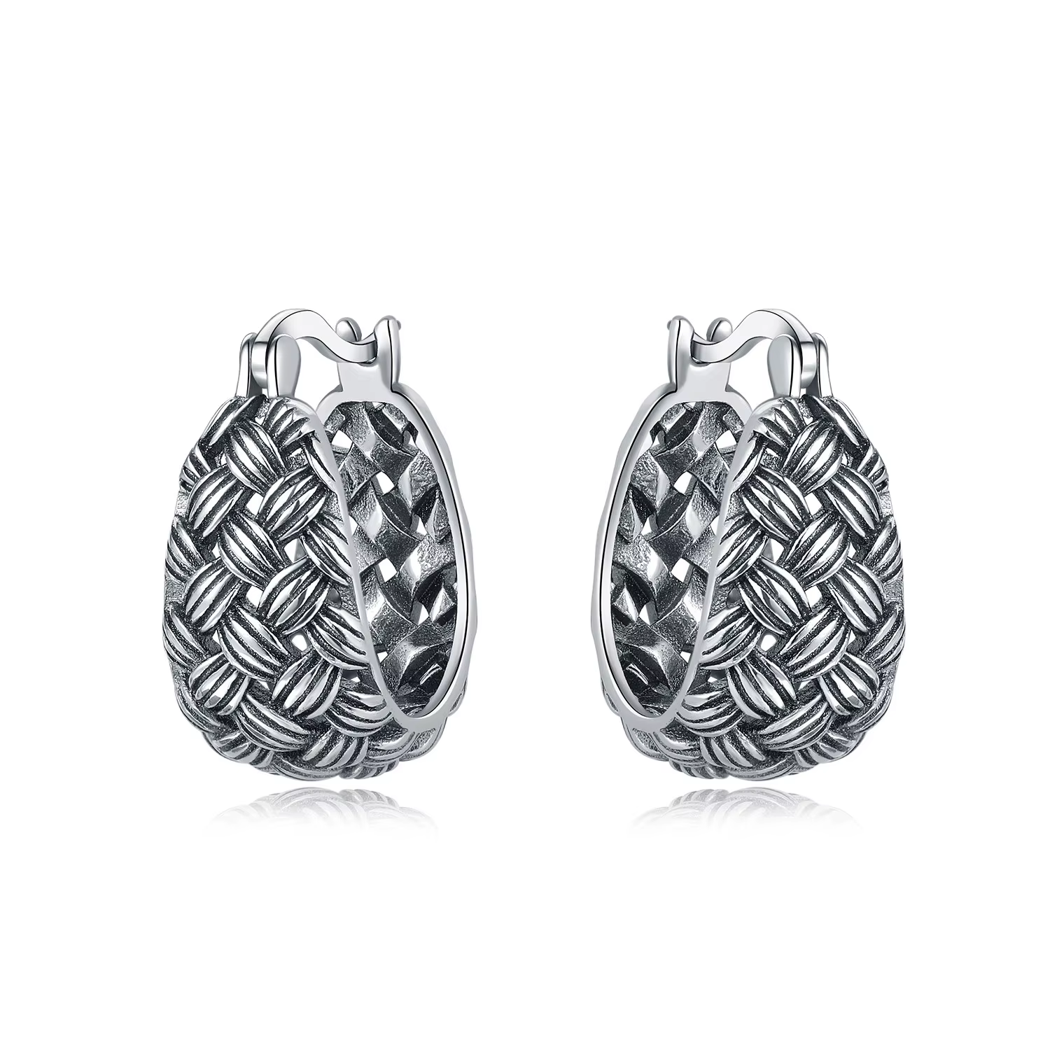Boucles d'oreilles créoles vintage en argent regardé 925 pour femmes, série de vignes, bijoux fins, 