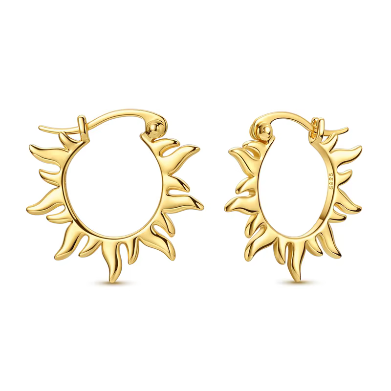 Offre spéciale couleur or argent 925 boucle d'oreille pour femme ronde soleil lune coeur cerceau bou