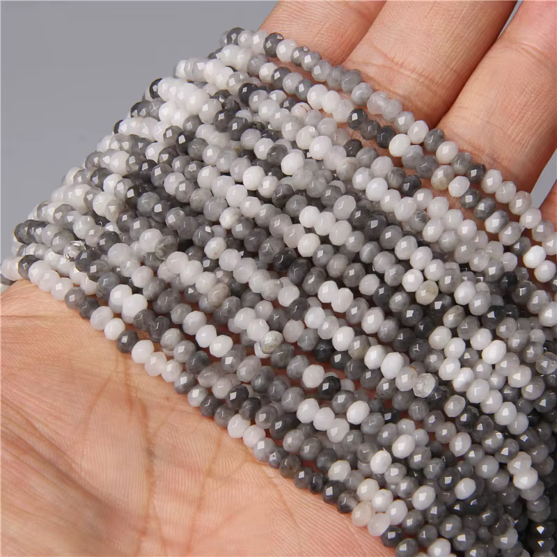 Perles en pierres naturelles œil d'aigle gris et blanc, 3x4MM, perle ronde ample pour la fabrication