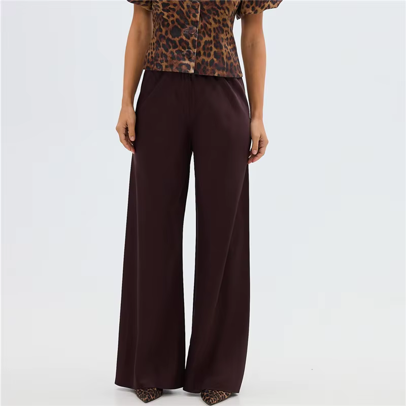 Pantalon large fluide en satin pour femme, pantalon long décontracté et élégant en soie, pantalon en