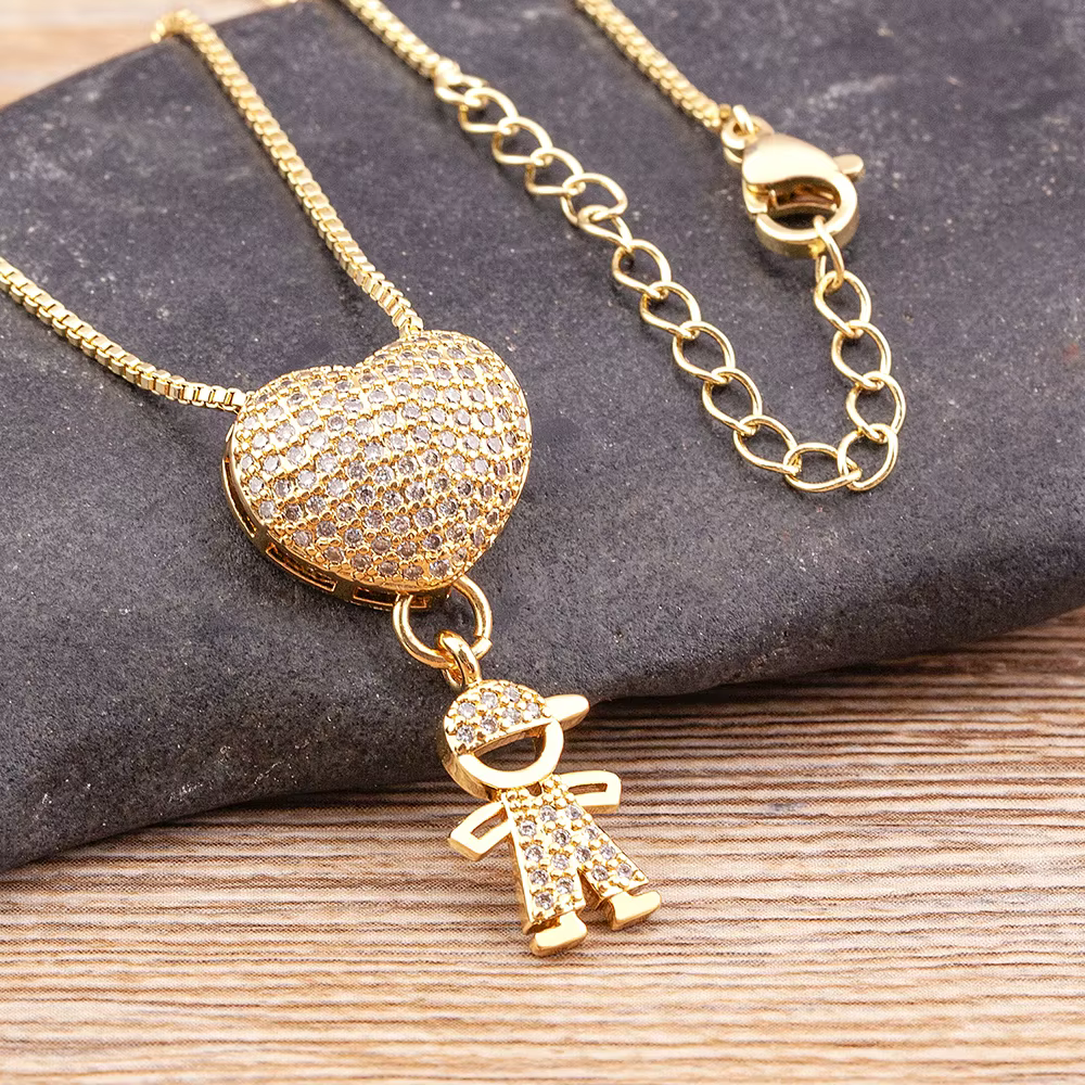 Nidin mode pavé brillant cristal Zircon coeur forme garçon fille cuivre pendentif colliers pour femm