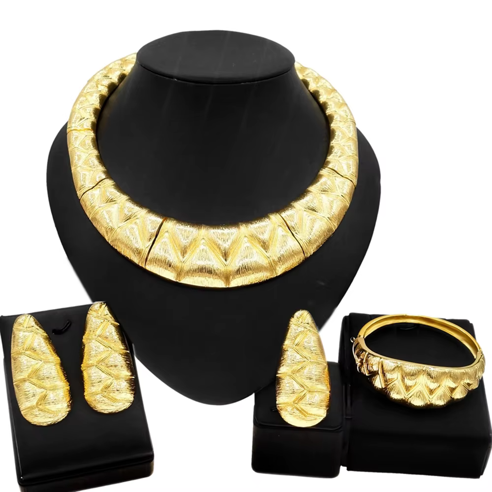 Collier pour femmes, ensemble de bijoux de luxe plaqué or brésilien, collier exquis, boucles d'oreil