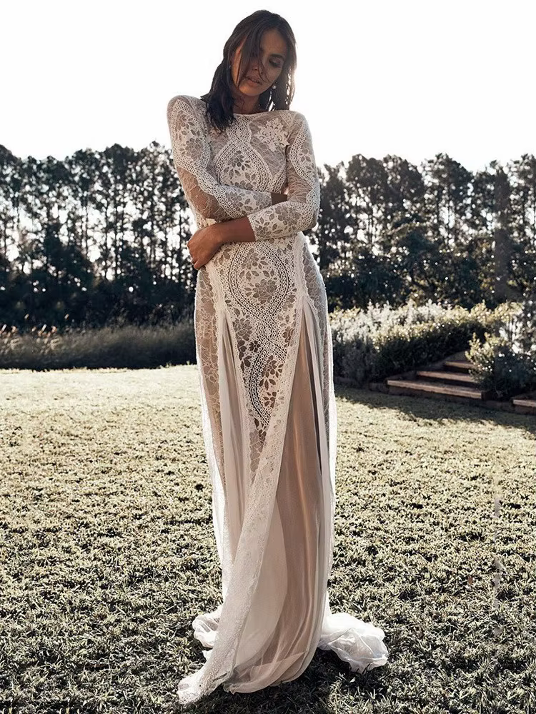 Robe de soirée de Style étranger pour femmes, Sexy, dentelle, Patchwork, dos nu, robes de mariée élé