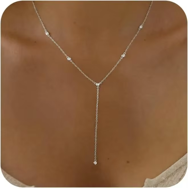 Collier Lariat plaqué or CZ pour femmes, bijoux de mode Boho pour femmes, collier plaqué argent pour