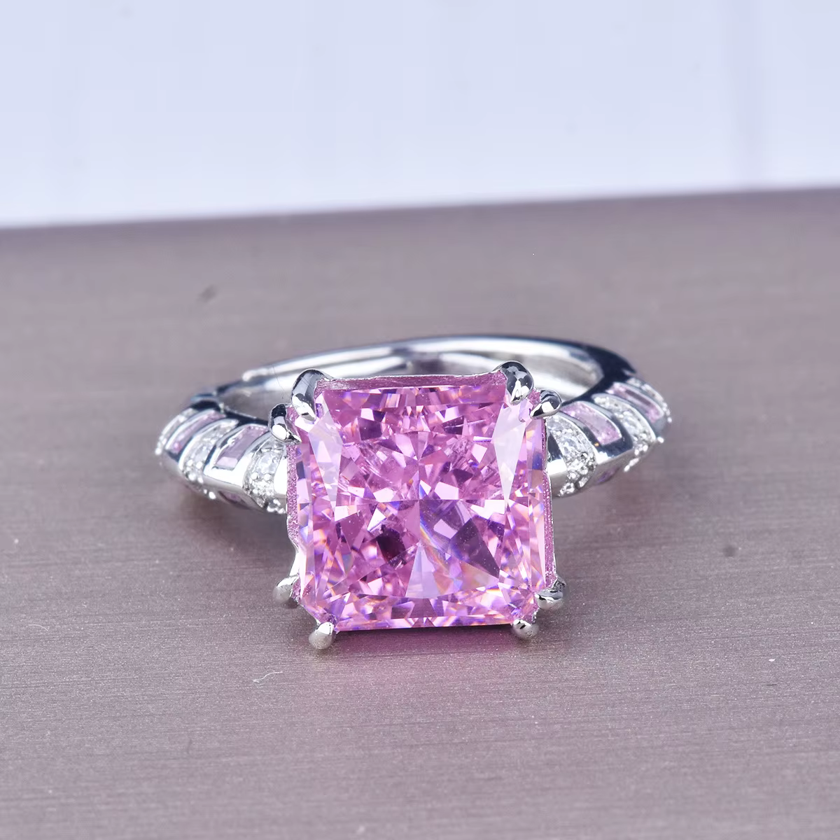 Bague en argent sterling 925 de style luxueux avec diamant coloré taillé en fleur de glace - Pour fi