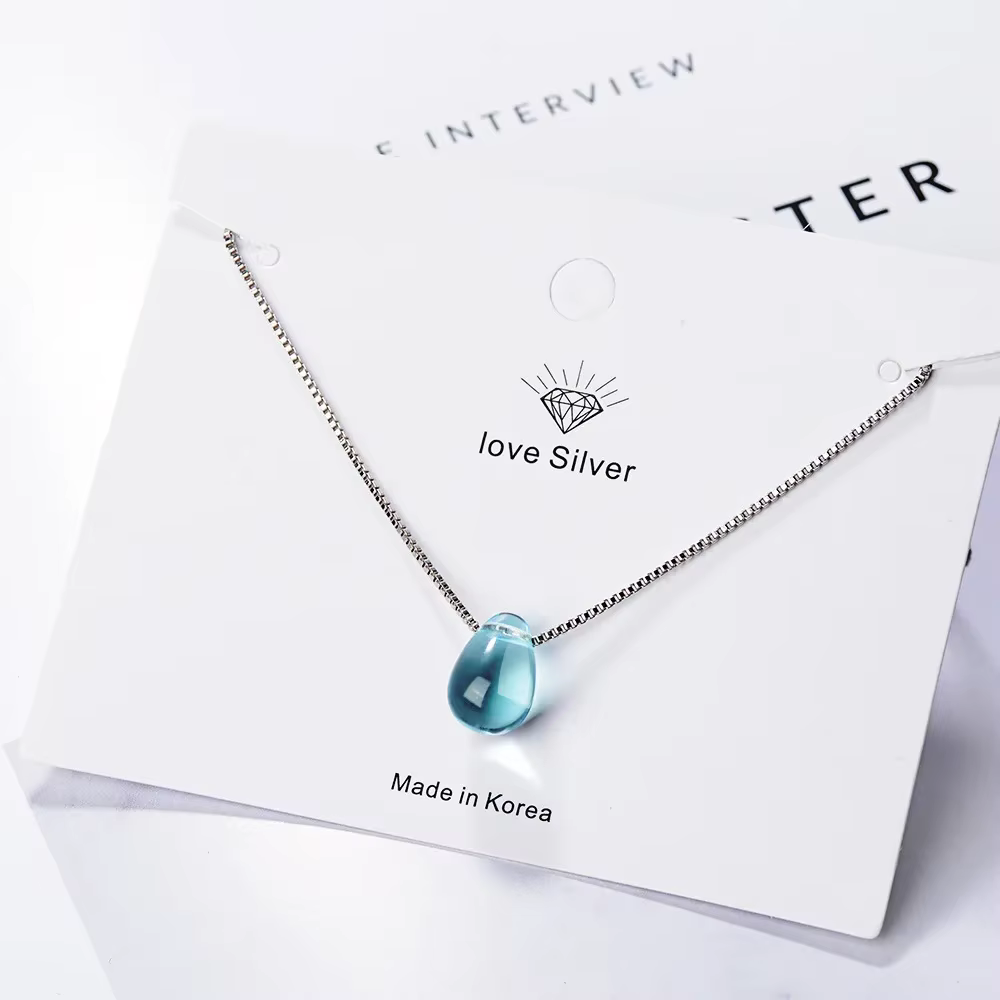 Collier avec pendentif en argent regardé S925 pour femme, boîte en saphir, bijoux de luxe, 40cm + 3.