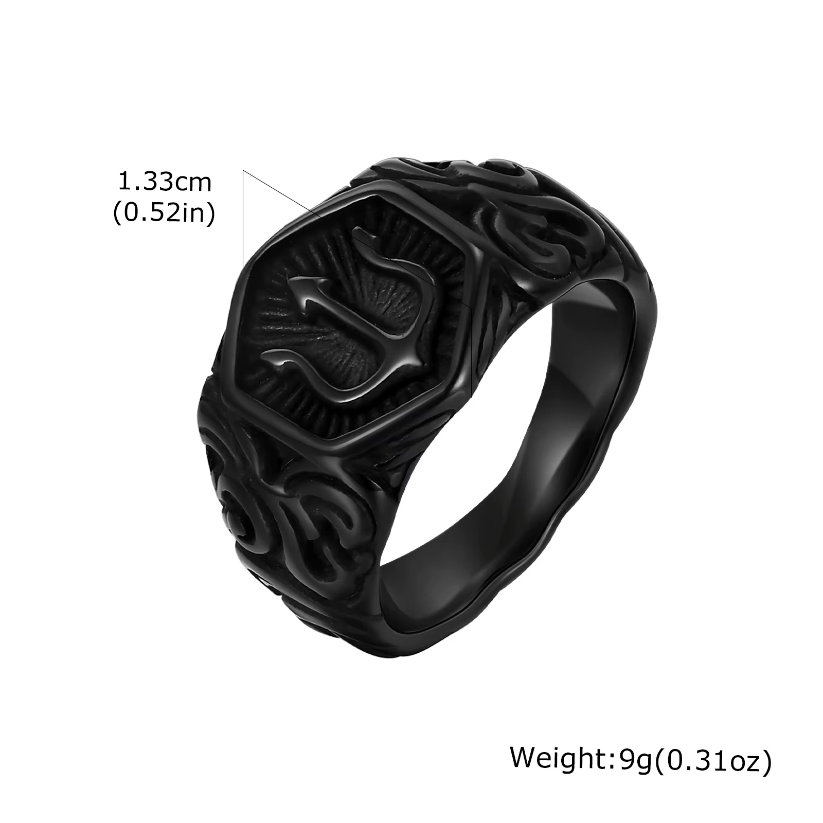 Bague chevalière Trident pour hommes et garçons, anneau de pouce en acier inoxydable noir, bijoux Pu