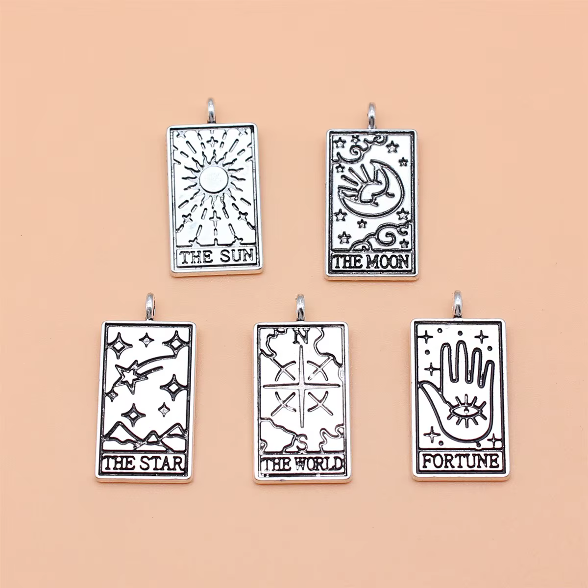 Collection de breloques de Tarot couleur argent Antique, 5 pièces, pour la fabrication de bijoux à f