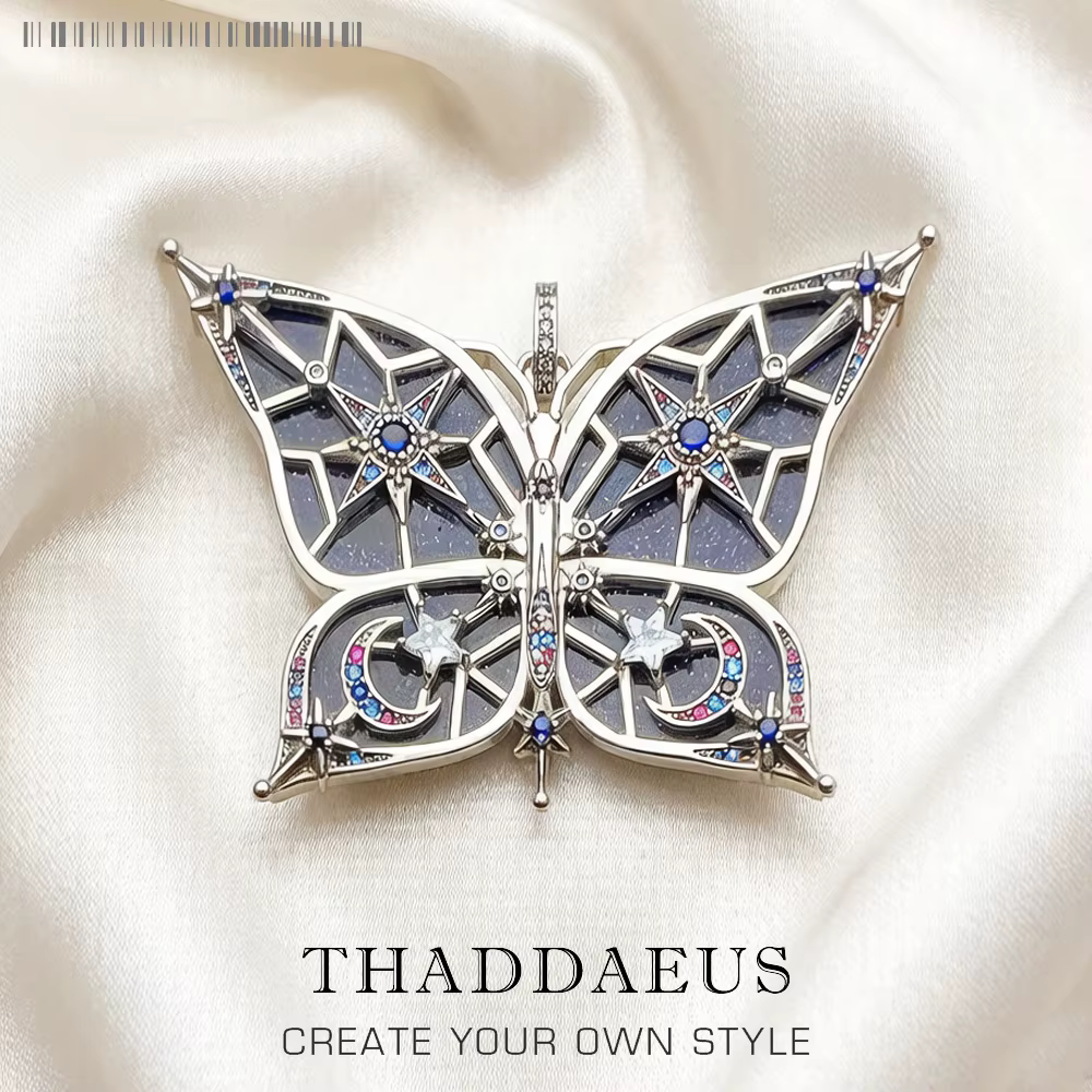 Pendentif papillon étoile et lune de rêve, bijoux d'été Vintage en argent Sterling 925 massif, cadea