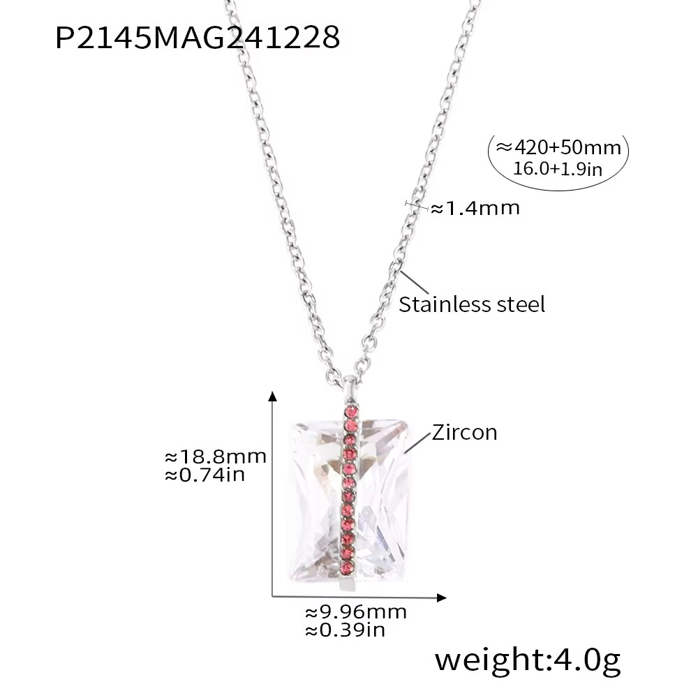 Collier chaîne en acier inoxydable avec grand pendentif carré en zircon plaqué or 18 carats, collier