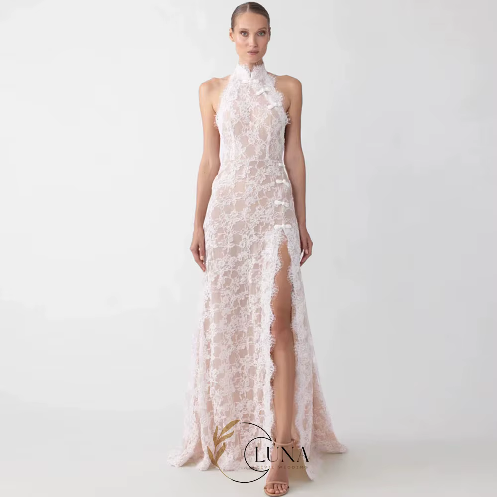 Robe de mariée sirène vintage personnalisée Luna, élégante, sans manches, avec appliques et fente la