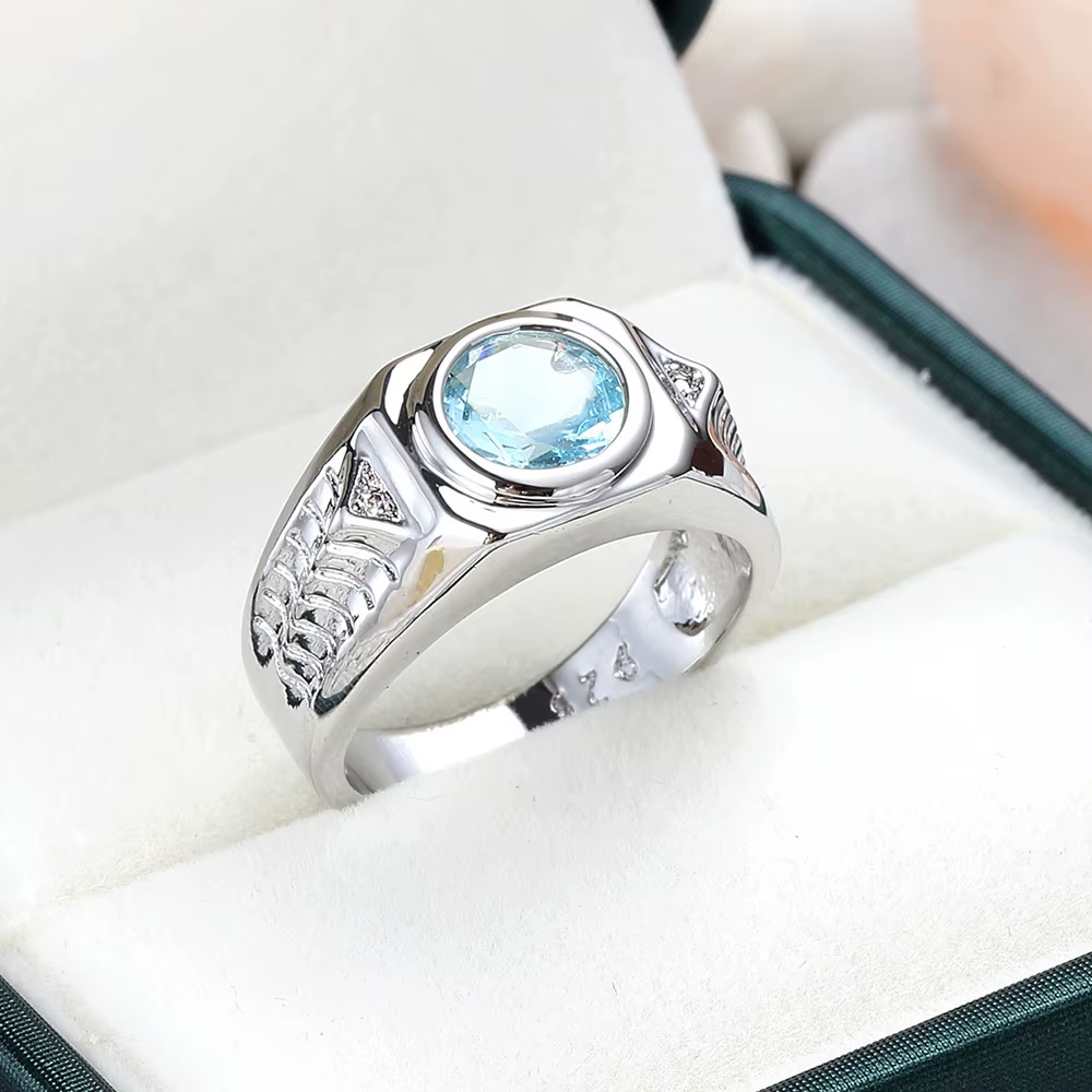 Hommes laboratoire aigue-marine pierres précieuses bleu Zircon anneaux pour hommes Vintage luxe 925 