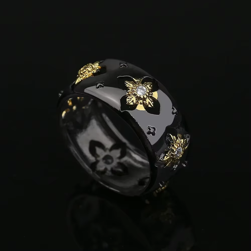 Bague classique en forme de croix pour femme, bijoux en or noir bicolore, bijoux de fête élégants, m