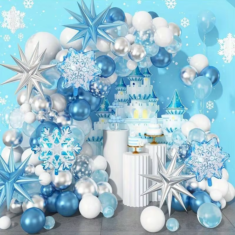 Ice Snow World, scène de ballon flocon de neige d'hiver bleu, ensemble de ballons de fête pour fille