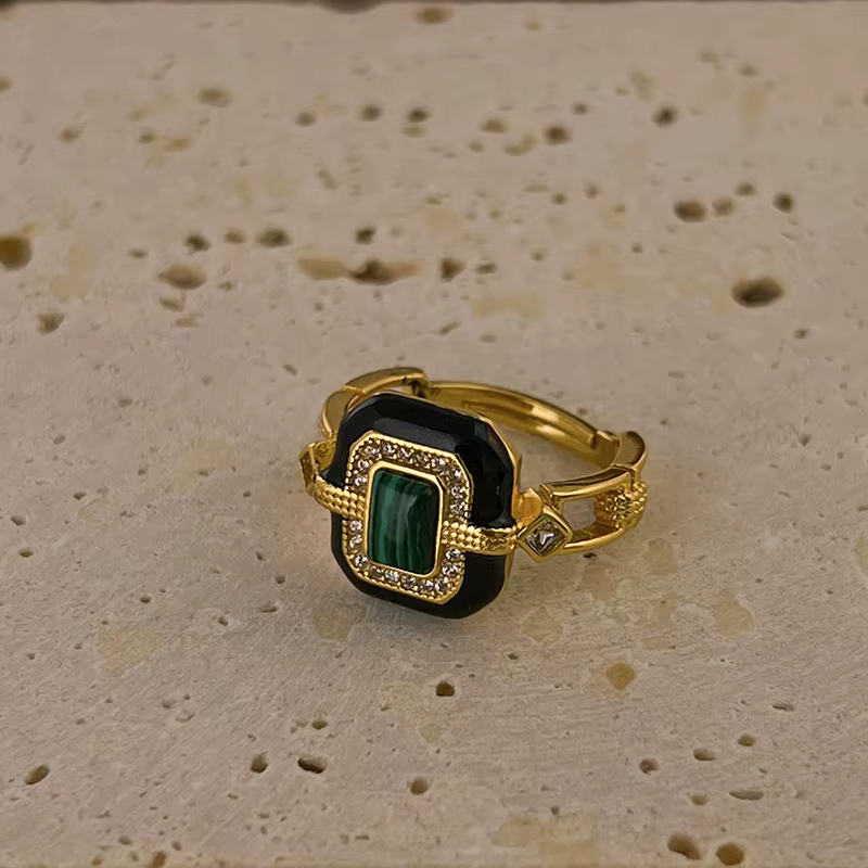 Bague en Agate noire Malachite pour femmes, bijoux à la mode, Design Original, ouverture française r