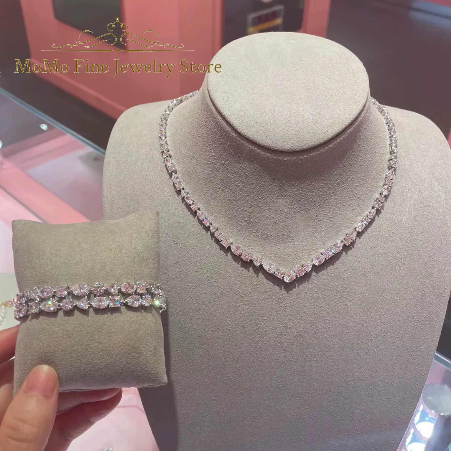 Ensemble de bijoux d'anniversaire fin de haute qualité, breloque en cristal géométrique blanc, colli