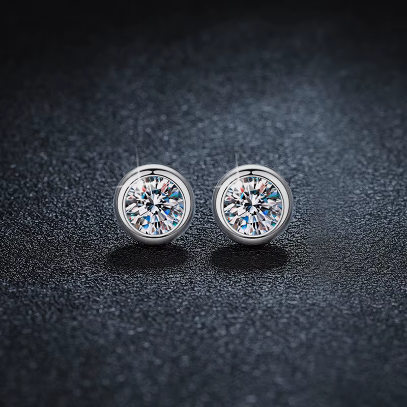 Boucles d'oreilles rondes en or blanc pur 18 carats, 1CT/pièce, boucles d'oreilles de fiançailles en
