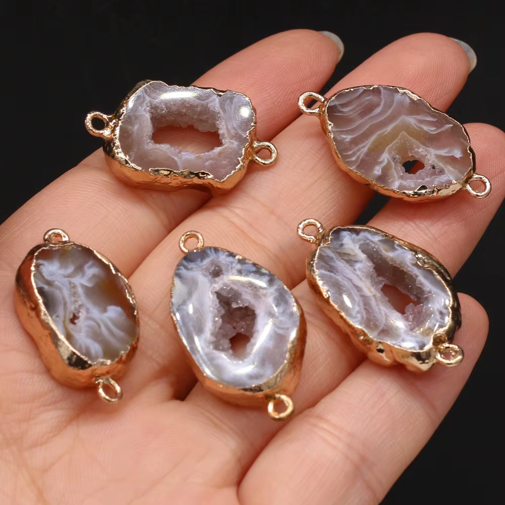 Pendentif en Agate Noire Semi-Pride Naturelle, Connecteur de Bijoux, Collier, Bracelet, Boucle d'Ore