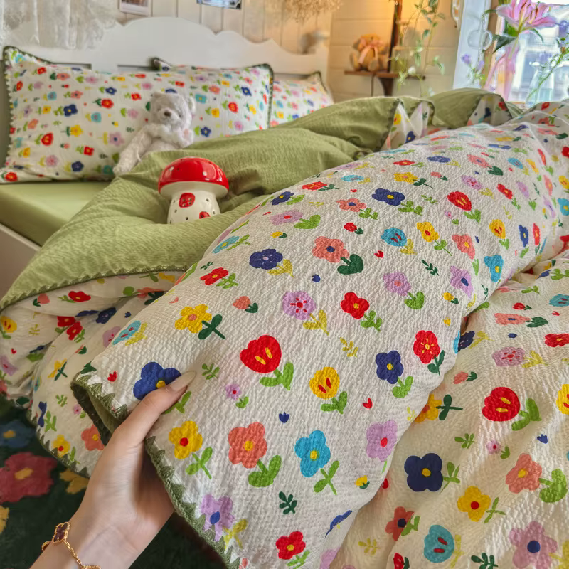 Parures de lit en coton pur de classe A avec bordure, imprimées, pour toutes les saisons, douces et 