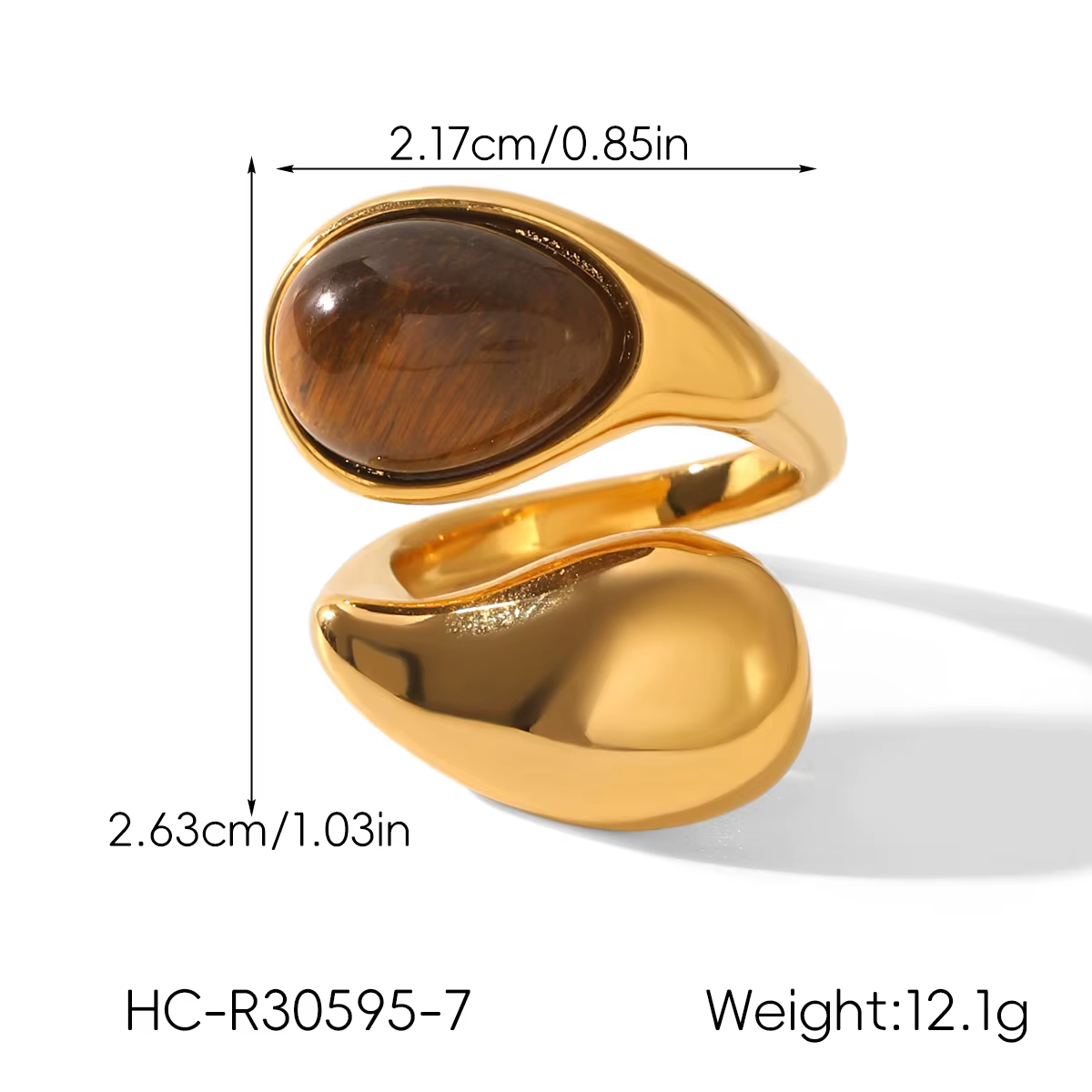 Bague ouverte en œil de tigre plaqué or pour femme, ajustable, irrégulière, hypoallergénique, en aci